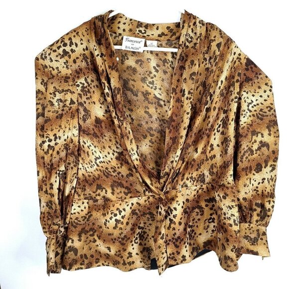Vintage Francesca Of Damon Leopard Print Silk Blouse Size 12 - Picture 1 of 5